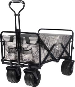 Collapsible Wagon Cart Heavy Duty Foldable Beach Wagon with Big Wheels for Sand All-Terrain Utility Beach Cart for Sand, Outdoor Sports, Garden Campin