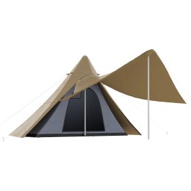 Outsunny 15.4'x15.4'x8.5' Teepee Tent, Waterproof Camping Tent with Porch Area, Floor and Carry Bag, for 2-3 Person Outdoor Backpacking Camping Hiking