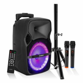 5 Core Party Speaker Portable PA System 2 Wireless Microphone Bluetooth Loud Big Subwoofer Powered Active DJ Karaoke Machine for Studio Indoor Outdoor