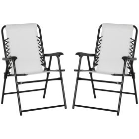 Outsunny Set of 2 Patio Folding Chairs, Outdoor Bungee Sling Chairs w/ Armrests, Portable Lawn Chairs for Camping, Garden, Pool, Beach, Backyard, Crea