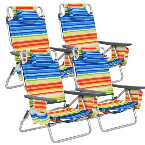 4-Pack 5-Position Outdoor Folding Backpack Beach Reclining Chair with Pillow 4-Pack 5-Position Outdoor Folding Backpack Beach Reclining Chair with Pillow