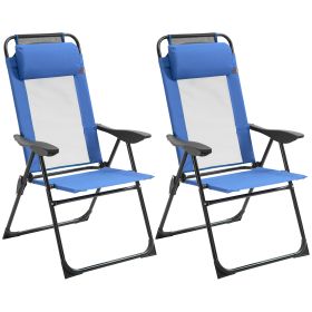 Outsunny Folding Patio Chairs Set of 2, Outdoor Deck Chair with Adjustable Sling Back, Camping Chair with Removable Headrest for Garden, Backyard, Law (Color: as Pic)